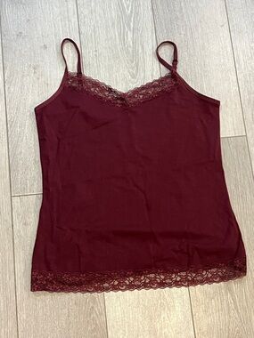 Christopher & Banks Burgundy Lace-Trim Camisole
